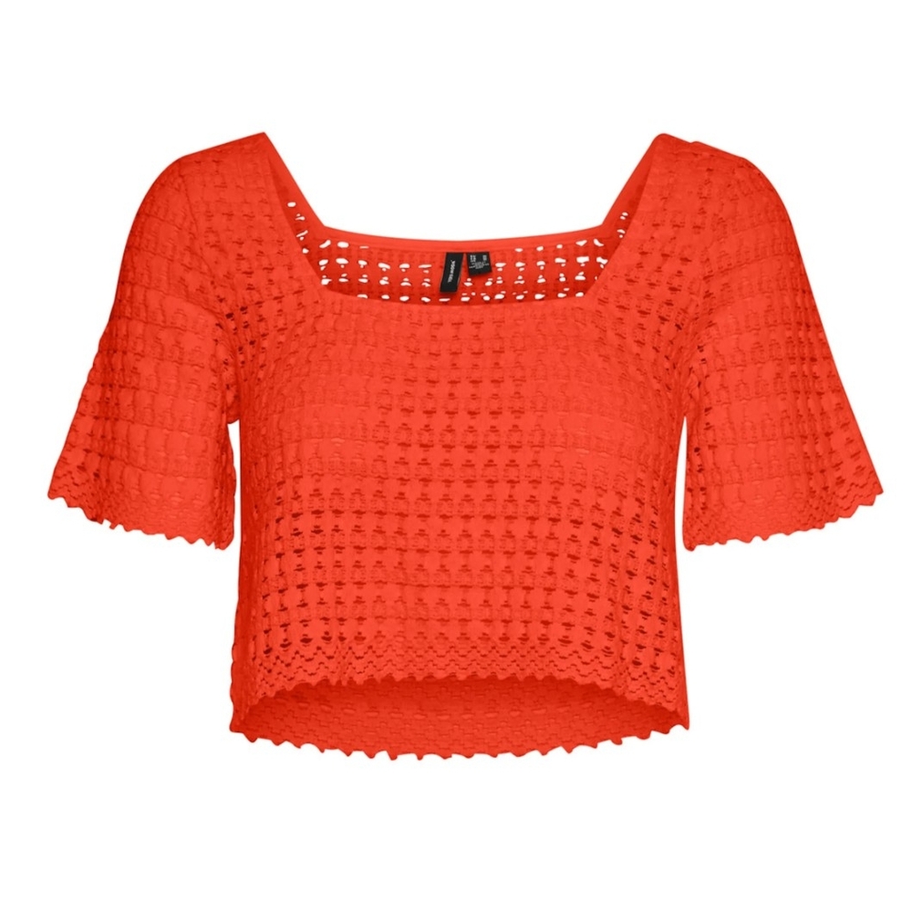 Vero Moda Orange Open Knit Short Sleeve Top